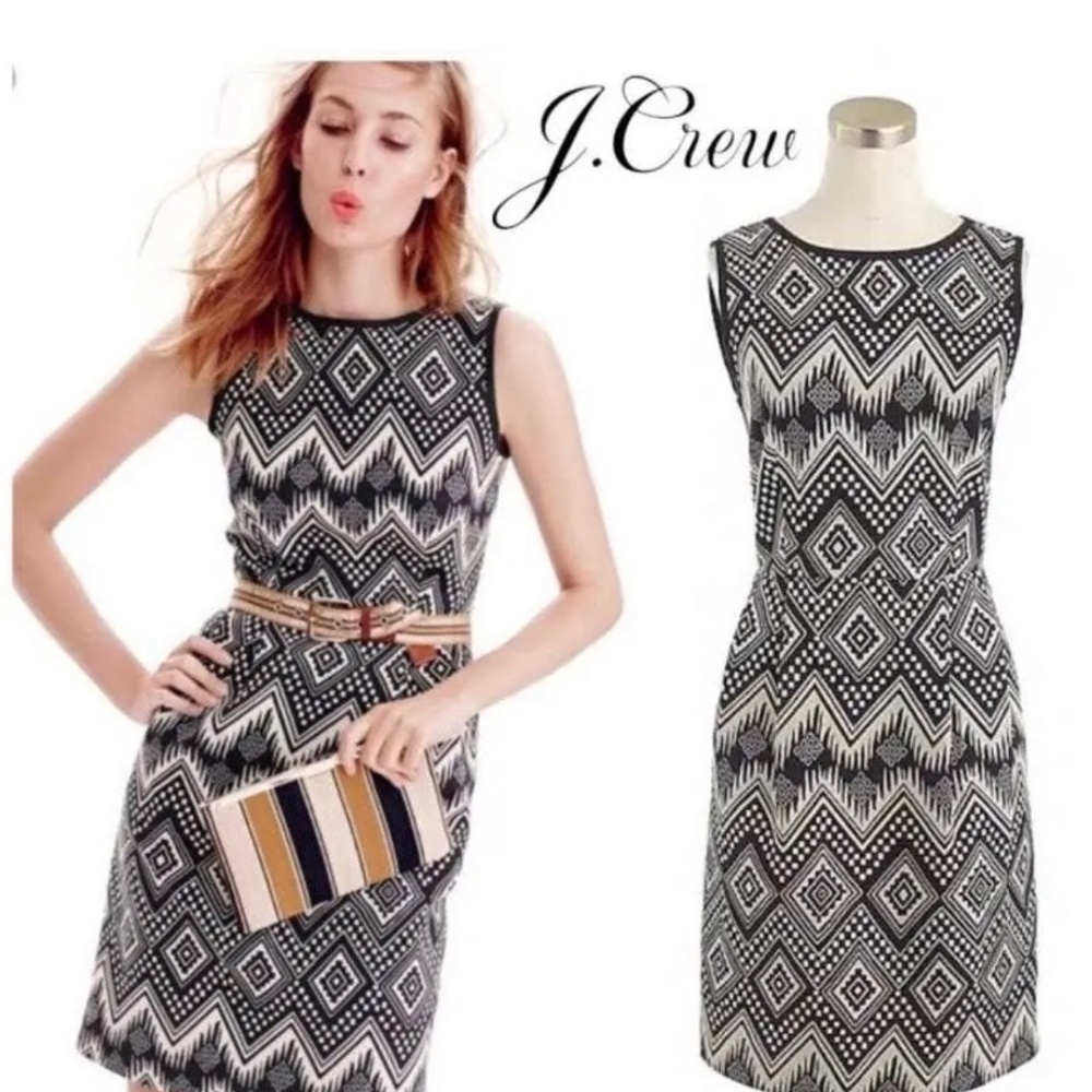 J Crew black and white Diamond patterned work dress